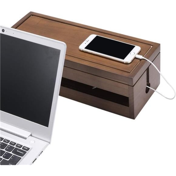 Cable Management Box Wooden Cord Organizer Box for Extension Cord Power Stripe - Picture 2 of 7